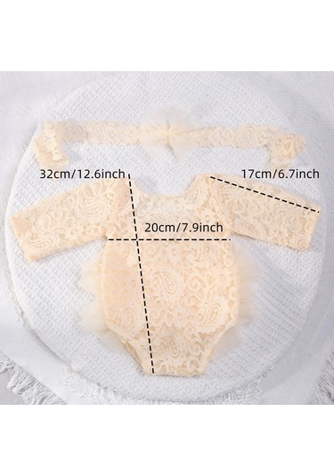 Doğan Kız Fotoğraf Çekim Kıyafetleri Dantel Doğumlu Fotoğraf Kıyafetleri Bebek Zarif - Bej Bej