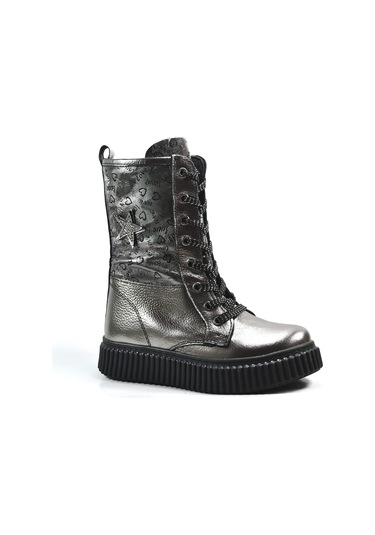 Onlo Ayakkabı Op.7626 Deri Gri Kalın Taban Kız Çocuk Postal Bot Gri