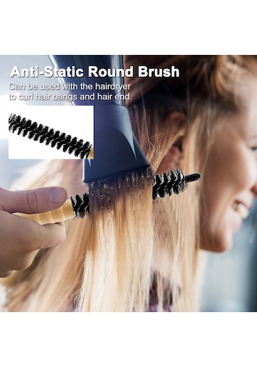 Yifomall Saç Şekillendirme Taranması İçin Ahşap Ve Naylon Kıllı Büyük Boy Yuvarlak Tarak