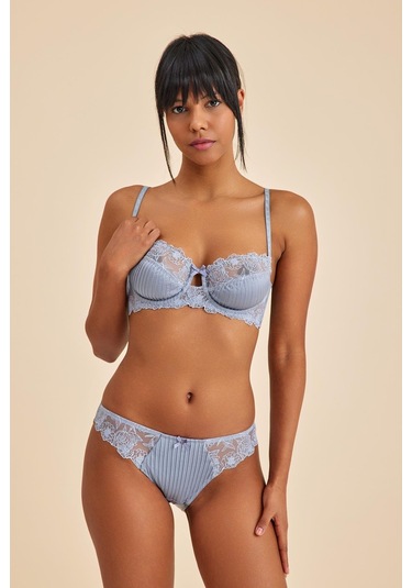 Paris Gri Mavi Dantelli Slip Külot Mavi