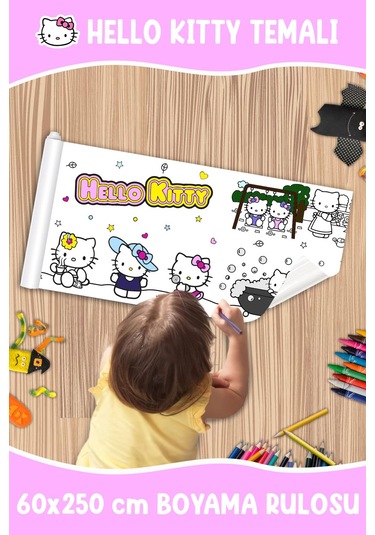 Melolisa Hello Kity Temalı Dev Boyama Rulosu 60x250 Cm
