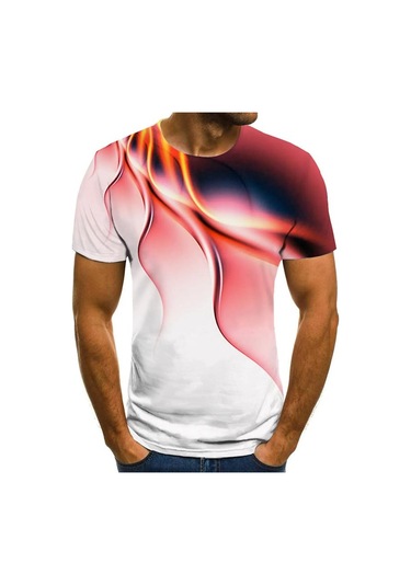 Pembe Yeni Yaz Erkek Moda Tişört Kişilik Renk Yıldırım Baskılı Erkek Tişört Üst Pembe