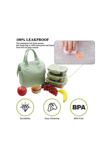 Yalıtımlı Öğle Yemeği Çantası Basit Bento Soğutucu Öğle Yemeği Çantası Kadınlar, Erkekler, Yetişkinler, Piknik, İş, Yürüyüş, Plaj İçin Öğle Yemeği Kutusu Açık Yeşil Çok Renkli