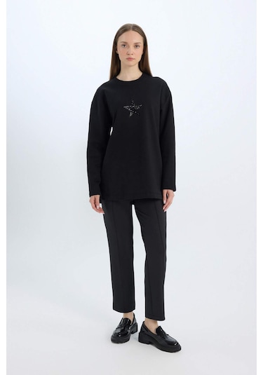 DeFacto Regular Fit Cepli Pensli Skuba Dalgıç Kumaş Esnek Belli Pantolon D9029AX24WNBK34