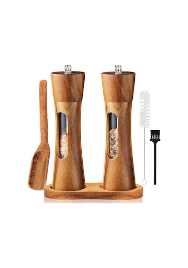 Jialan Ahşap Manuel Tuz Ve Karabiber Öğütücü Taban Seti Ahşap