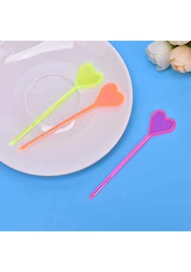 50 Adet Plastik Tek Kullanımlık Çatal Sopa Yiyecek Kürdanları Kalp Ok Tatlı Meyve Çatalları
