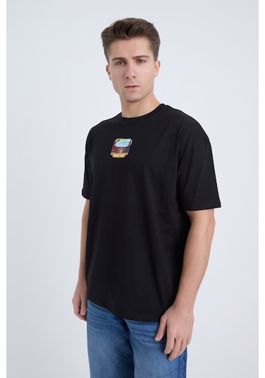 Velvoria Unisex Oversize Siyah Dude T-shirt