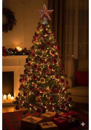 Yılbaşı Ağaç Tepelik 15cm Bronz Pullu Yaylı Yıldız Diğer