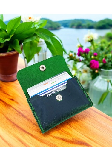 Cronder Hakiki Deri Yan Model Kutu Cüzdan Kartlık Haki