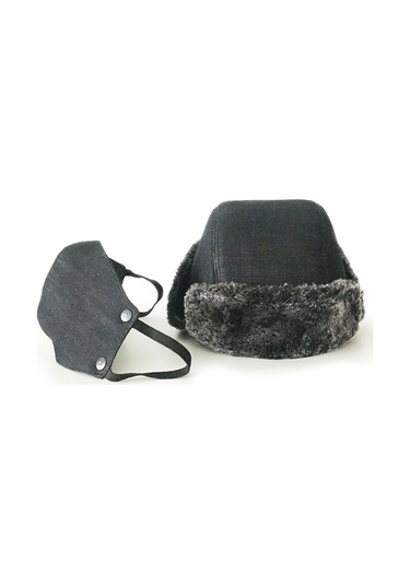 Shark Anatolia Çıkarılabilir Maskeli Pilot Kürklü Şapka Siyah