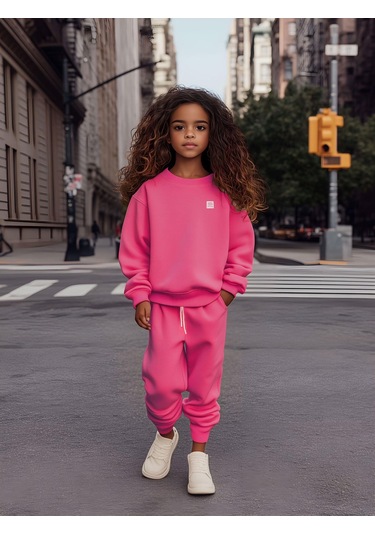 Bisiklet Yaka Eşofman Takımı Pembe