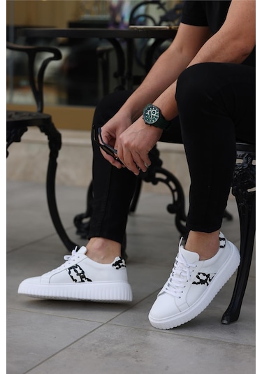 Shoetyle - Beyaz Deri Bağcıklı Erkek Günlük Ayakkabı 101-1100-945-beyaz Beyaz