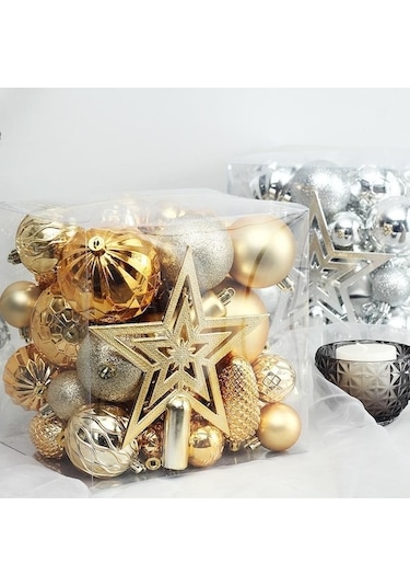 Novahub Kırmızı 45 Adet Altın Kırmızı Metalik Plastik Top Noel Topları Set Süsleme Noel Ağacı Dekoru Noel Topları Süslemeleri Kırmızı