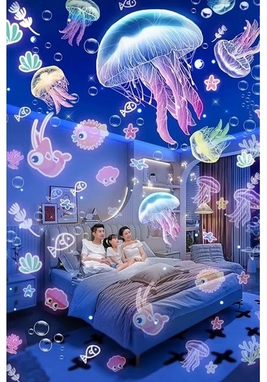 Robot Projeksiyon Gece Lambası Hoparlörlü Şarjlı Yıldızlı Gökyüzü Temalı Led Projeksiyon Lambası Çok Renkli