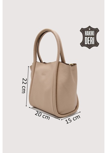 Hakiki Deri Kadın Organizerlı El Çantası Vizon Smr9206 Vizon