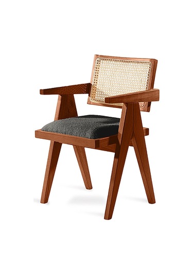 Luna Pergel Hazeranlı Model Hasırlı Natural Ahşap Sandalye Ceviz - Antrasit