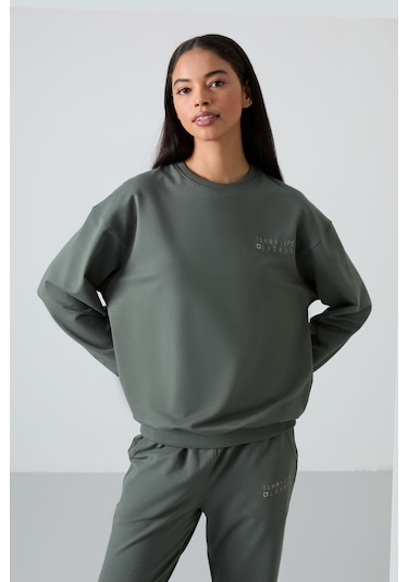 Tommy Life Çağla Basic Pamuklu O Yaka Oversize Lastik Paça Kadın Eşofman Takım - 95287 Çağla
