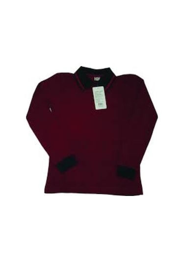 Polo Yaka Tişört Bordo Uzun Kol 6-16 Yaş Okul Tişört/T-Shirt Bordo