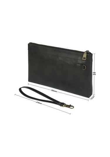 Shidai888 Retro Deri Debriyaj Fermuarlı Zarf Çanta Siyah