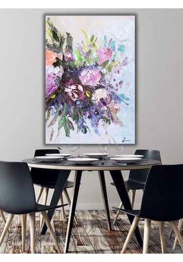 Yağlı Boya Tablo %100 El Yapımı 57cmx75cm Çiçek Buket Hij4105