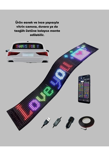 Rgb Kayar Yazılı Led Reklam Ekranı Usb Bağlantılı Esnek Tasarım RGB
