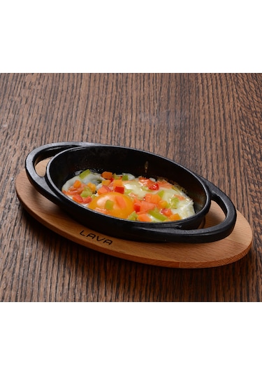 Lava Döküm Oval Sahan Döküm Demir Yekpare Çift Kulplu Ölçü 15x10cm.