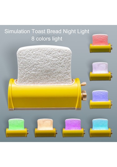 Geeroyoo Mavi 3d Tost Şekilli Led Gece Lambası - 8 Renkli Ev Dekorasyon Aydınlatması, Şarj Edilebilir Ve Enerji Tasarruflu Odalar İçin Mavi