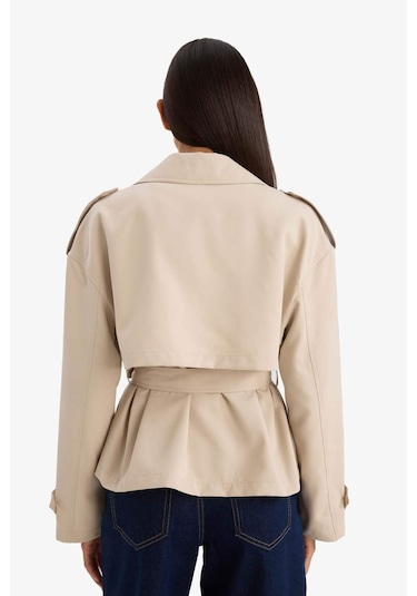 Defacto Regular Fit Cepli Kemerli Kısa Trençkot E8581ax25aubg501 Bej