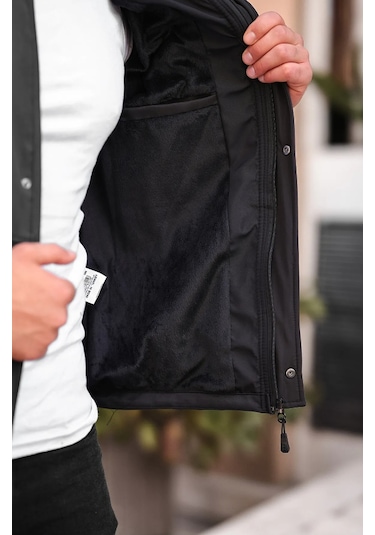Haki Su Ve Rüzgar Geçirmez Içi Kürklü Softshell Mont Haki