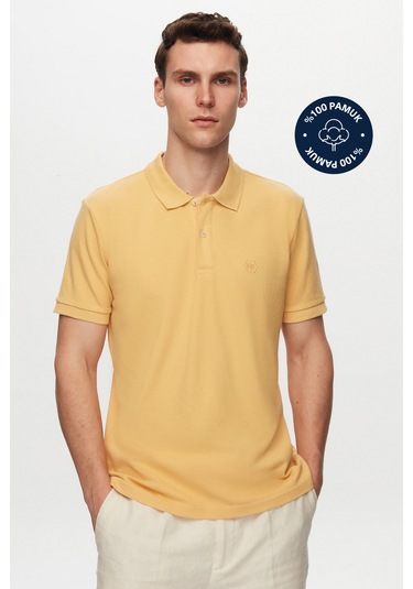 Ds Damat Regular Fit Açık Sarı %100 Pamuklu Uzun Ömürlü Kıvrılmaz Polo Yaka Nakışlı T-shirt 4hc14ort51000 502