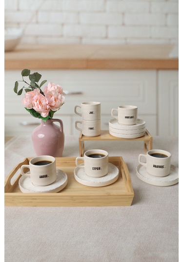 Deep Collection Mottolu Stackable Çay Takımı 12 Parça 6 Kişilik