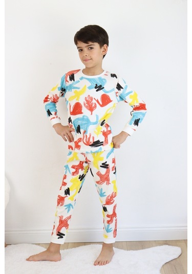 Erkek Çocuk Baskılı İnterlok Kumaş Uzun Kollu Pijama Takımı 001