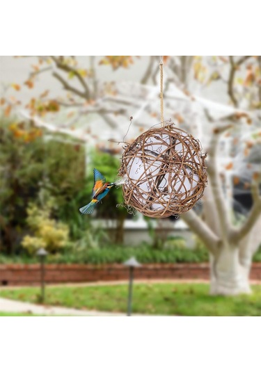 Neevoyu Doğal Rotang Ve Pamuk Kuş Yuvası, 10cm Kuş Oyuncakları, Kumaş Yeme Topu, Evcil Kuşlar İçin El Yapımı Asa Yuvası
