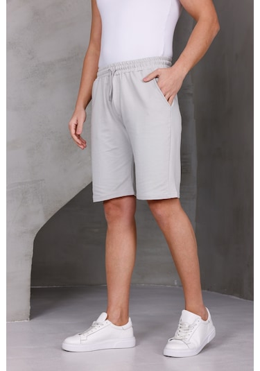 Dark Moda Erkek Sade Oversize İki İplik Kompakt Şort Beyaz