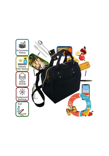 Anne Bebek Askılı Taşıma Çantası Isı Yalıtımlı Termal Yemek, Mama, Beslenme, Gıda Çantası Siyah