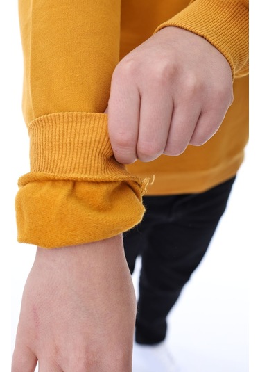 Basic Bisiklet Yaka Şardonlu Çocuk Sweatshirt 3-10 Yaş Krem Hardal