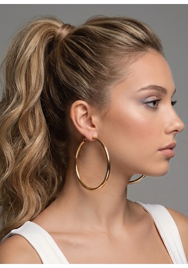 Xl Halka Boru Model Altın Kaplama Gold Renk Çelik Küpe 8cm