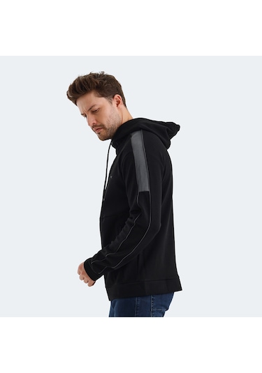 Slazenger VALERYA Erkek Fermuarlı Kapüşonlu Cepli Siyah Sweatshirt