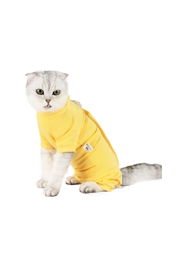 Hombey Kedi Ameliyat Sonrası Kıyafeti - Yara Koruması Ve Yalama Engelleme - Modal Dokuma - Sarı - S Ya001j061