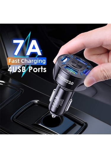 Uslion QC3.0 4 Port Çıkışlı Çoklu Usb Araç Şarj Aleti Siyah