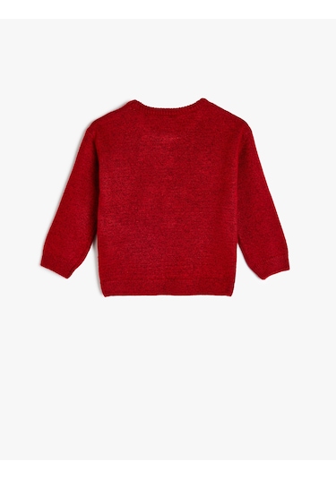 Koton Geyik Desenli Uzun Kollu Bisiklet Yaka Triko Kazak Kırmızı 5wmg90002ht Kırmızı