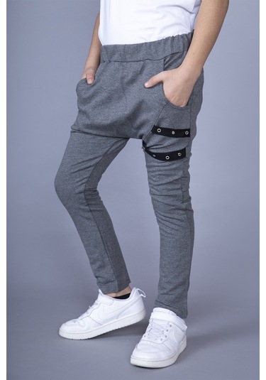 Toontoy Erkek Çocuk Şalvar Detaylı Cepli Eşofman Alt Antrasit Melanj