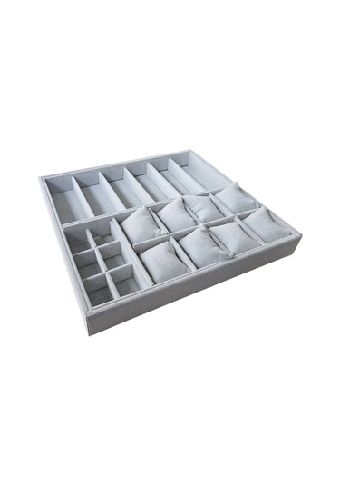 Organizatör Gri Süet Tabla Kolye & Yüzük Düzenleyici Ve Gözlük 8 Yastık 6 Gözlük & 6 Bölmeli 36x38 Çok Renkli