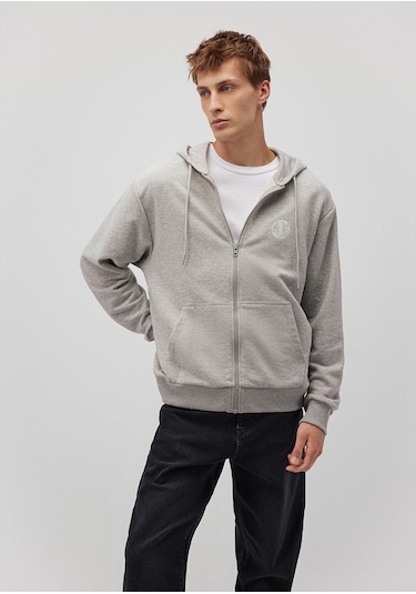 Mavi - M Nakışlı Fermuarlı Kapüşonlu Gri Sweatshirt 0s10193-80196 Gri