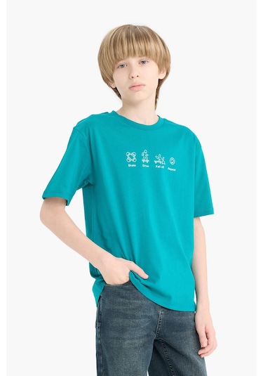 DeFacto Erkek Çocuk Bisiklet Yaka Baskılı Kısa Kollu Tişört F2571A825SMGN593