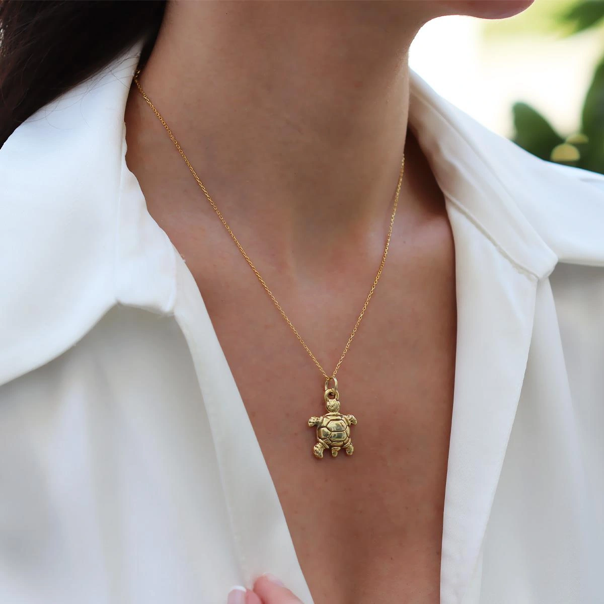 Kaplumbağa Bombeli Gold Gümüş Kolye Gümüş