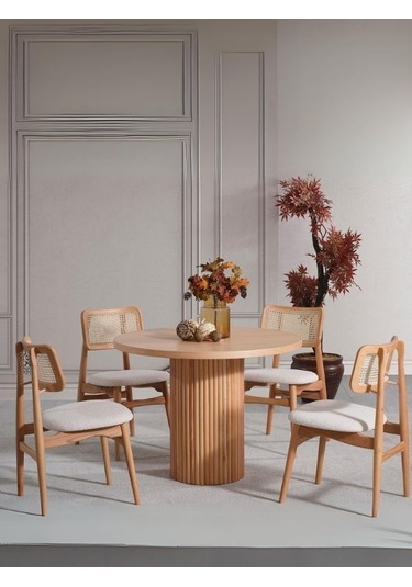 Odesa İskandinav Natural Ahşap Masa Sandalye Takımı 90x90 Natural