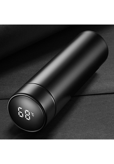 Ulzyvf Akıllı Dokunmatik 500ml Çelik Termos - Anlık Sıcaklık Göstergeli Seyahat Şişesi Siyah Siyah