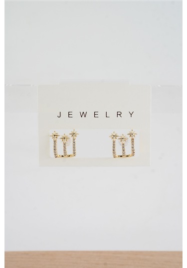 Byzeynaaksesuar Kadın Özel Tasarım Zirkon Taşlı 2'li Minimal Küpe 0210021 Çok Renkli