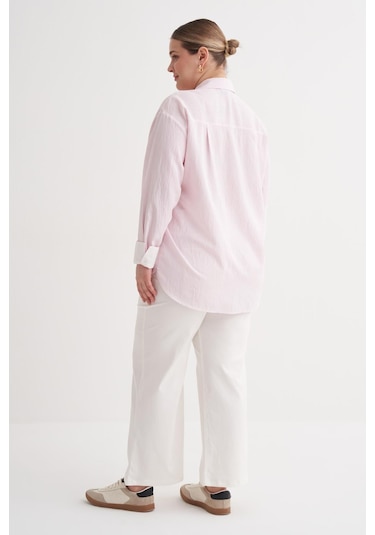 İnce Çizgili Gömlek-6242 Pembe